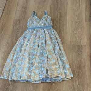 Elegant Blue Floral Kids Dress
